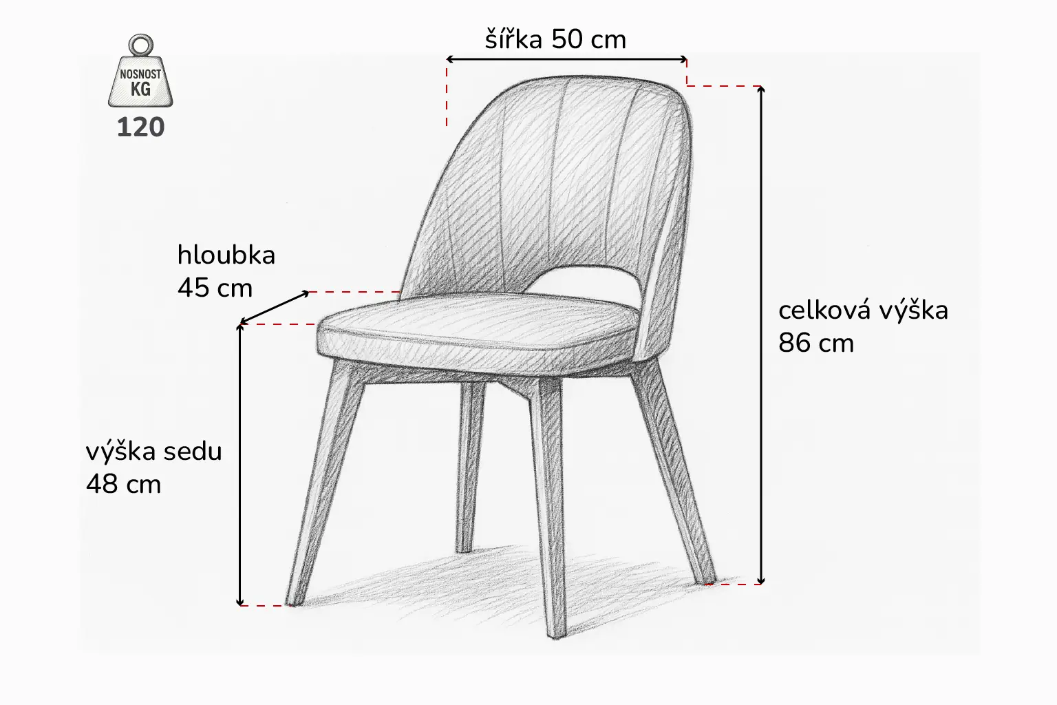 Perokresba jídelní židle KT680 s rozměry