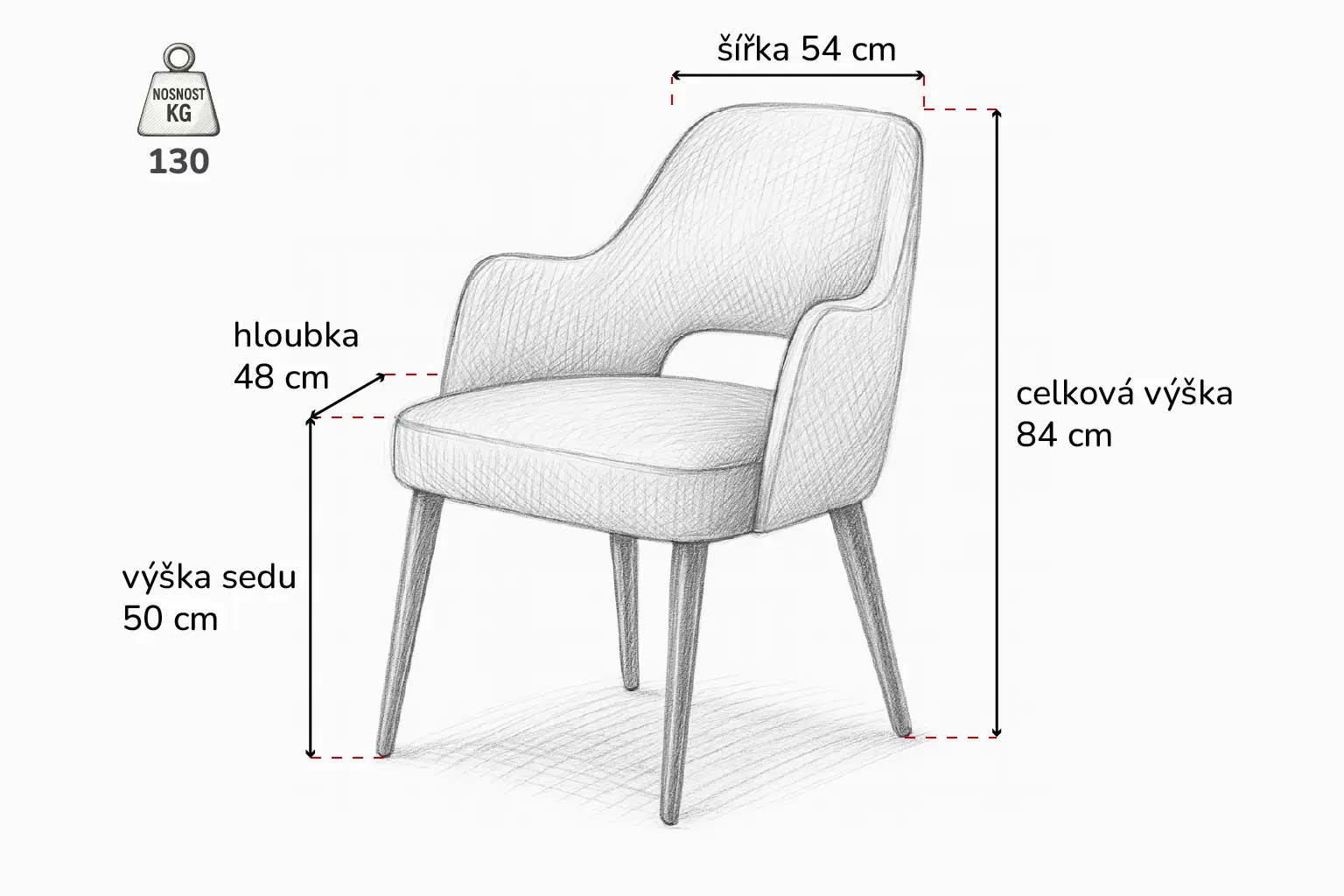 Perokresba jídelní židle MIREK4 s područkami a rozměry